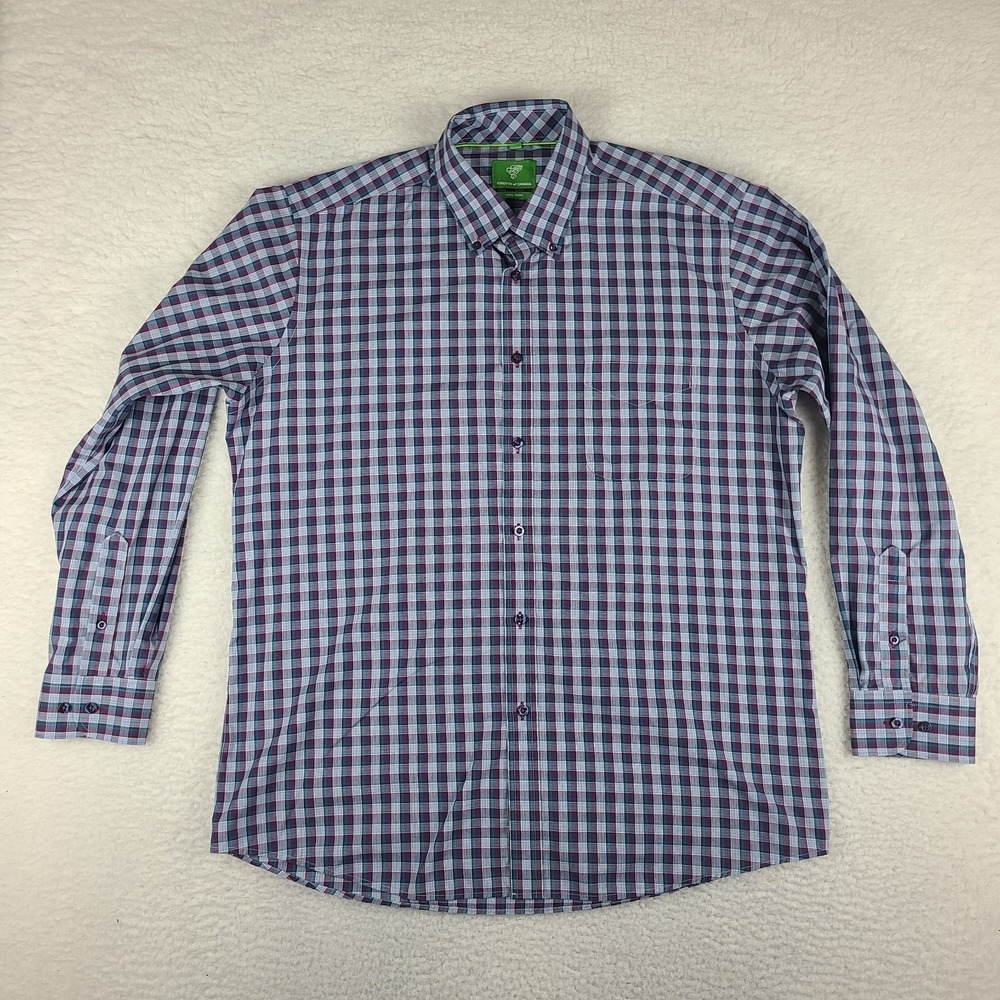 Forsyth Of Canada Shirt Mens Large Blue Red Plaid Non Iron Dress Button Up